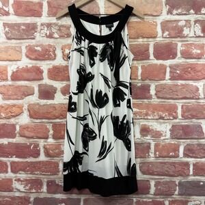En Focus Studio Shift Dress Women's 10 Black White Artsy Floral Stretchy Popover